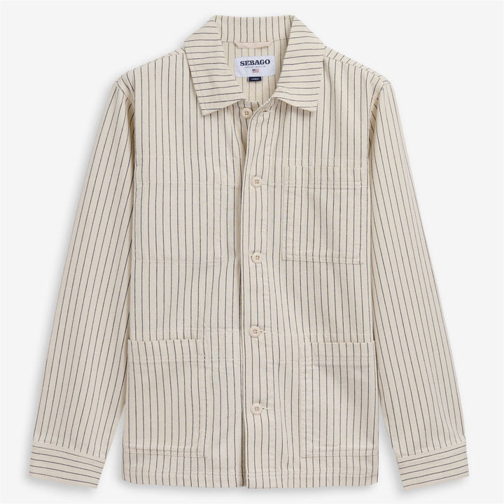 Weiß gestreifte Unisex-Arbeitsjacke in mittlerer Länge für die Freizeit 1