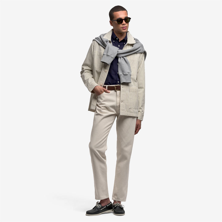 Weiß gestreifte Unisex-Arbeitsjacke in mittlerer Länge für die Freizeit 5