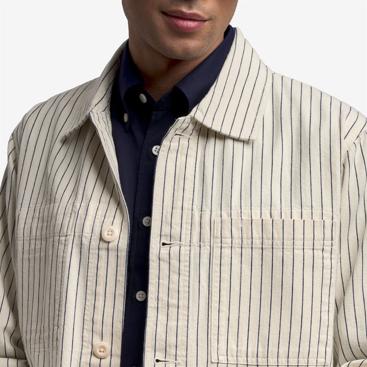 Weiß gestreifte Unisex-Arbeitsjacke in mittlerer Länge für die Freizeit 7