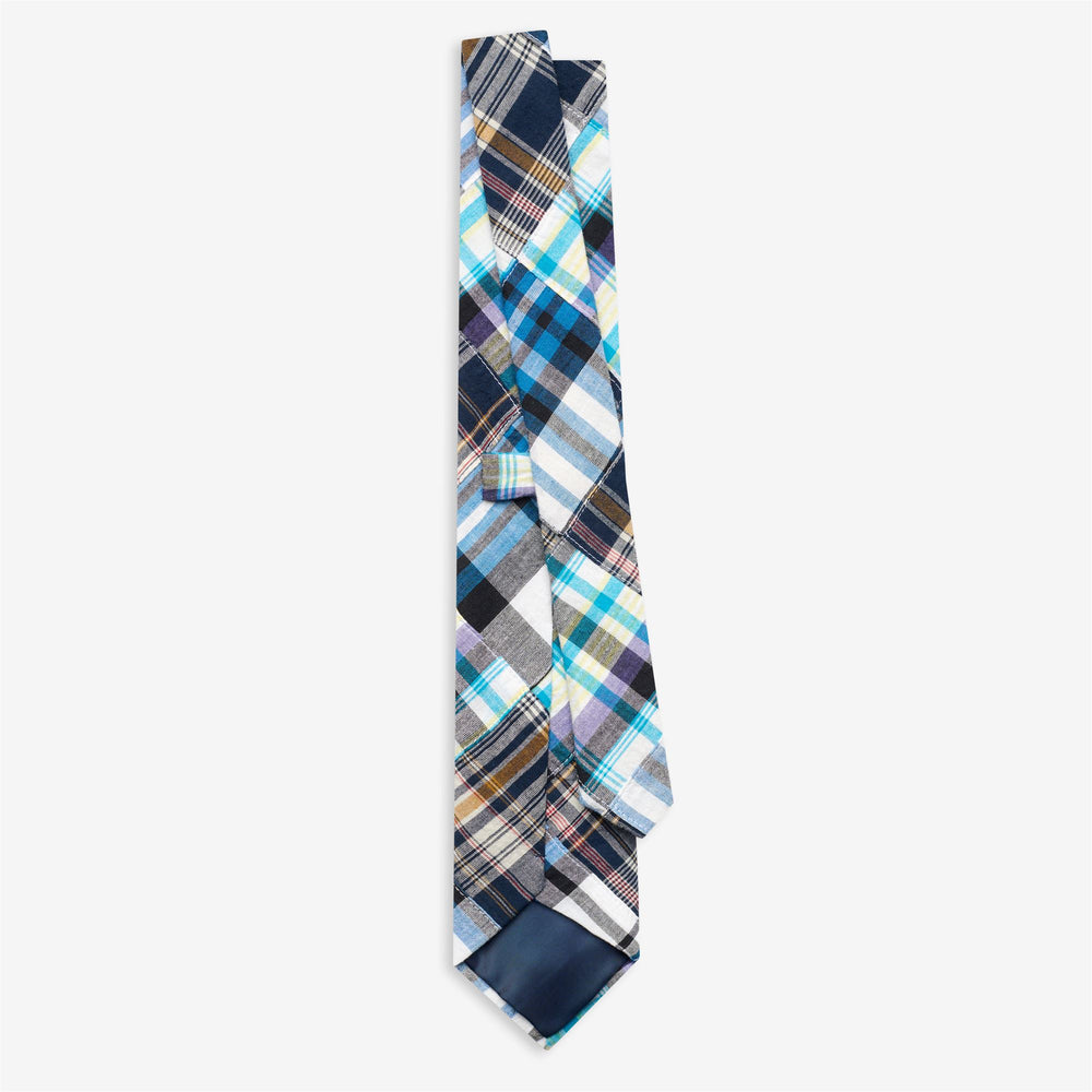 Blue Men's Cotton Leisure Tie with Madras Patchwork Design 02