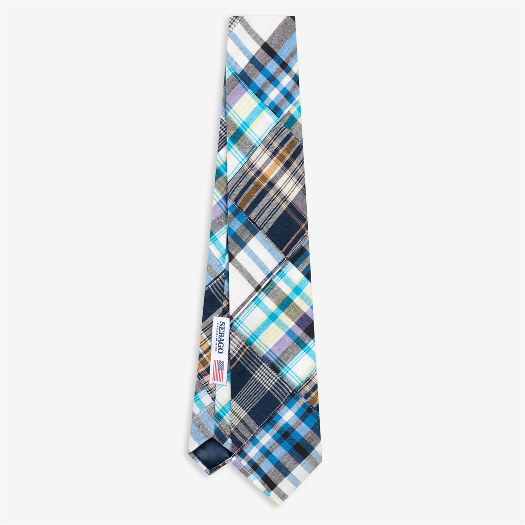 Blue Men's Cotton Leisure Tie with Madras Patchwork Design 01