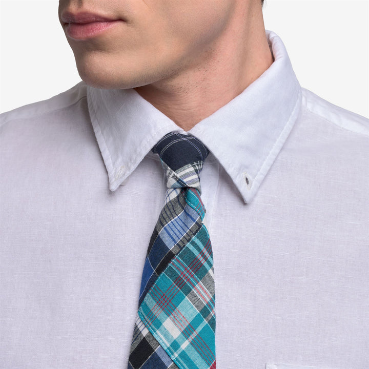 Blaue Herren-Freizeitkrawatte aus Baumwolle mit Madras-Patchwork-Design 4