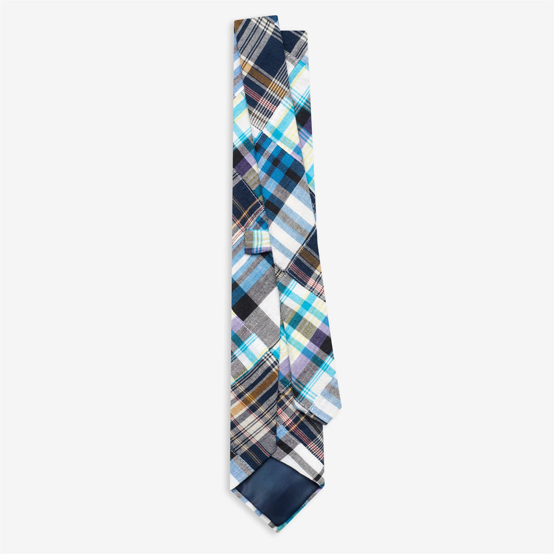 Cravate décontractée bleue en coton pour homme avec motif patchwork Madras main
