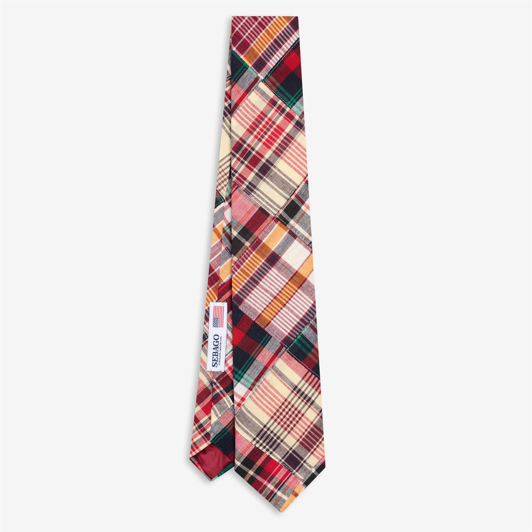 Corbata de algodón Madras para hombre, color rojo y azul, para uso informal 01