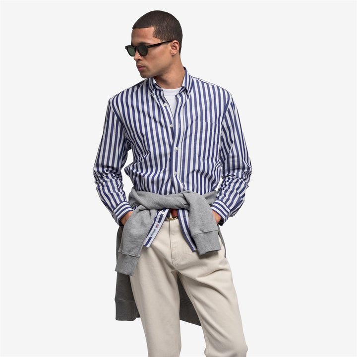 Marineblaues Unisex-Segelhemd im klassischen Stil mit gestreiftem Baumwolldesign 4