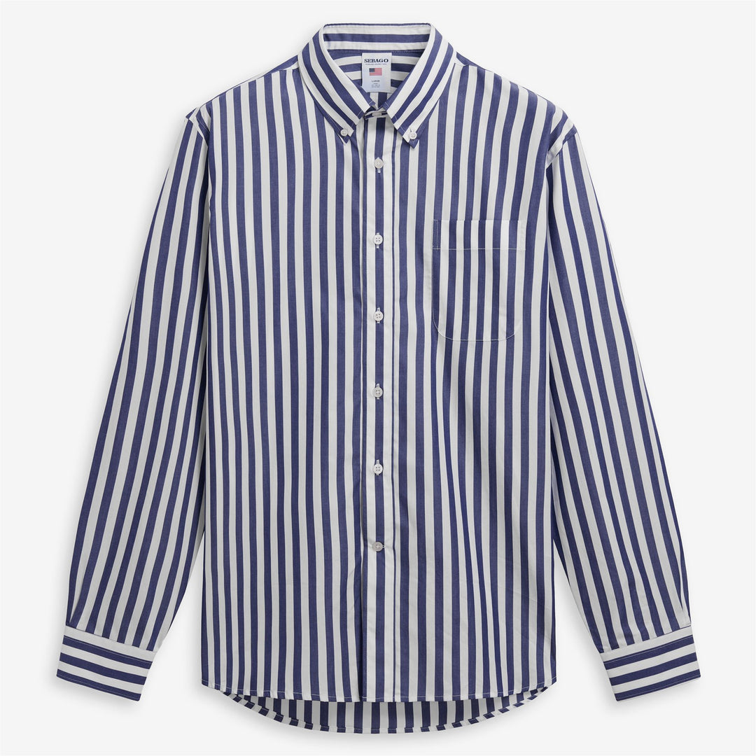 Camicia da yacht classica unisex blu navy con motivo a righe in cotone 01