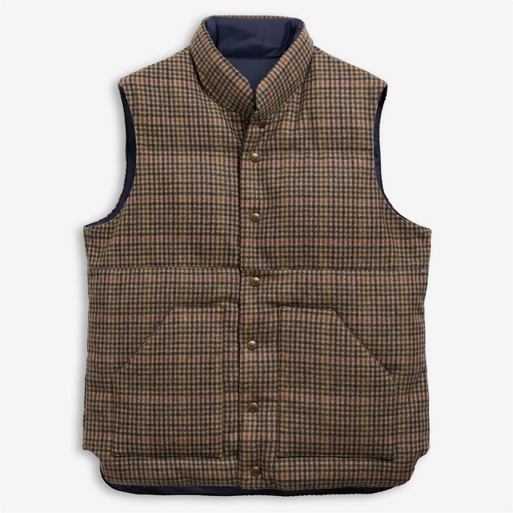 Beige wendbare, wattierte Unisex-Weste mit Hahnentrittmuster 1