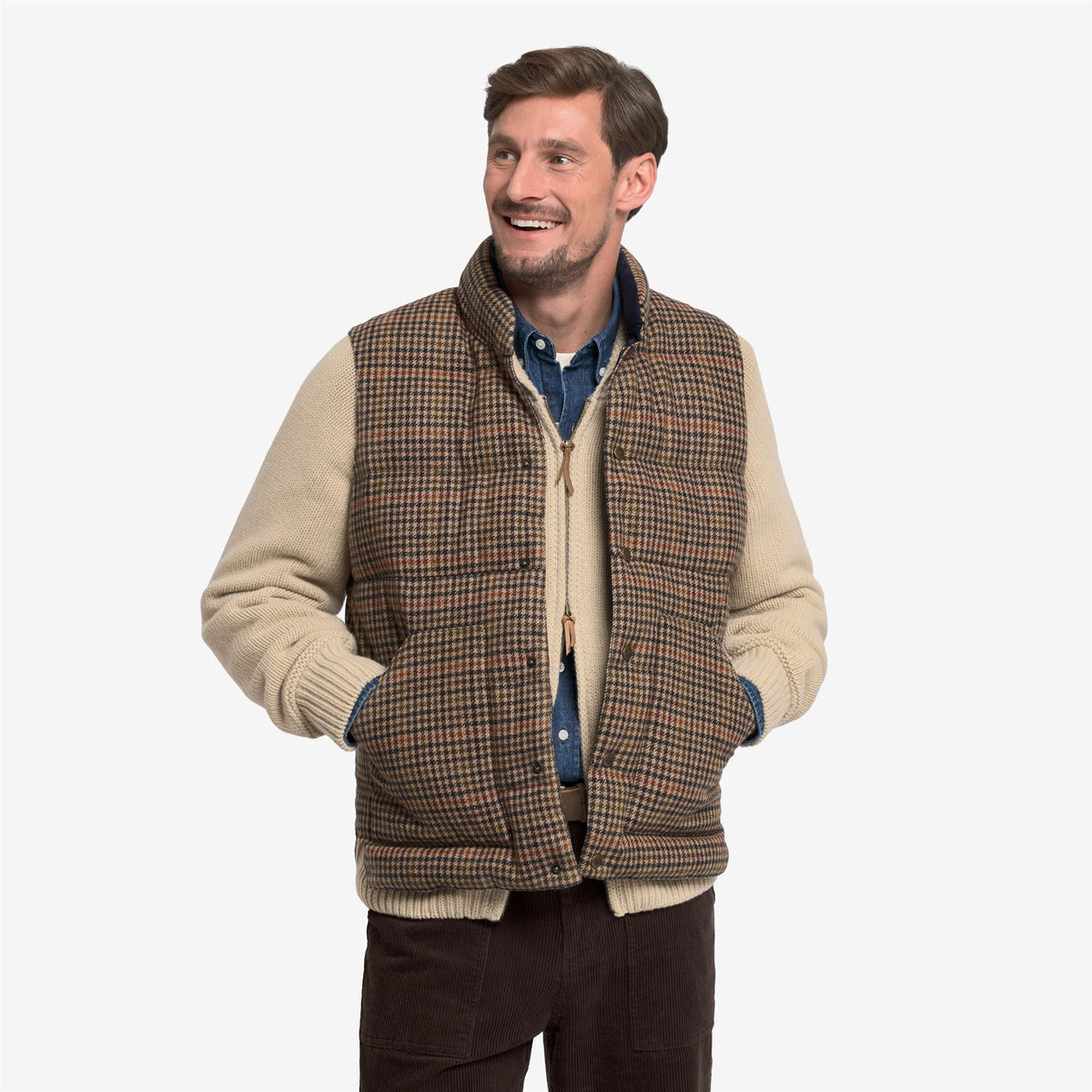 Beige Unisex Wool Reversible Padded Gilet