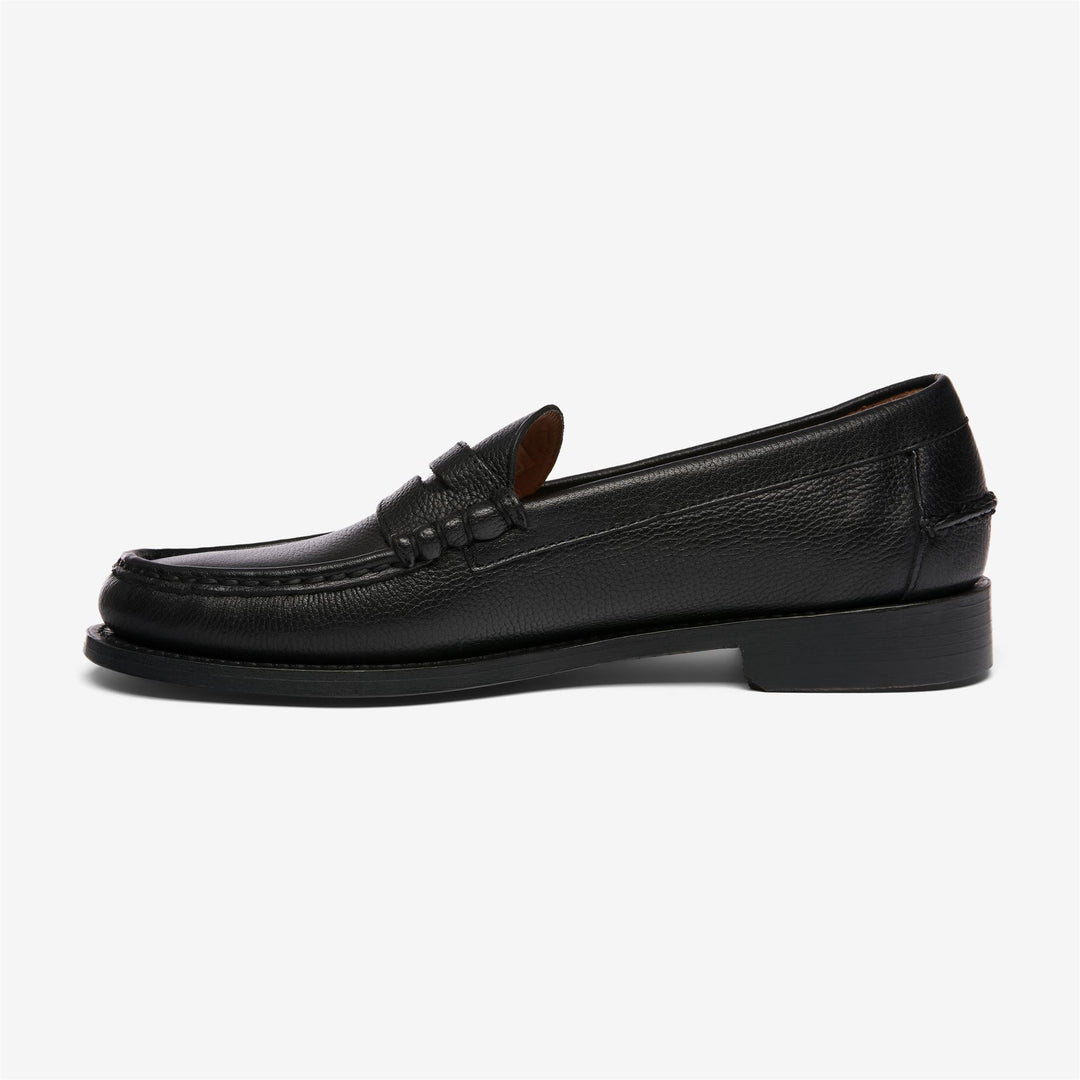 Black Men's Leather Moccasin Penny Loafers with Rubber Heel main