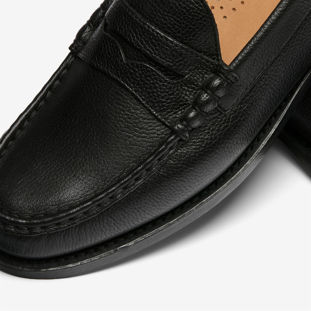 Black Men's Leather Moccasin Penny Loafers with Rubber Heel main