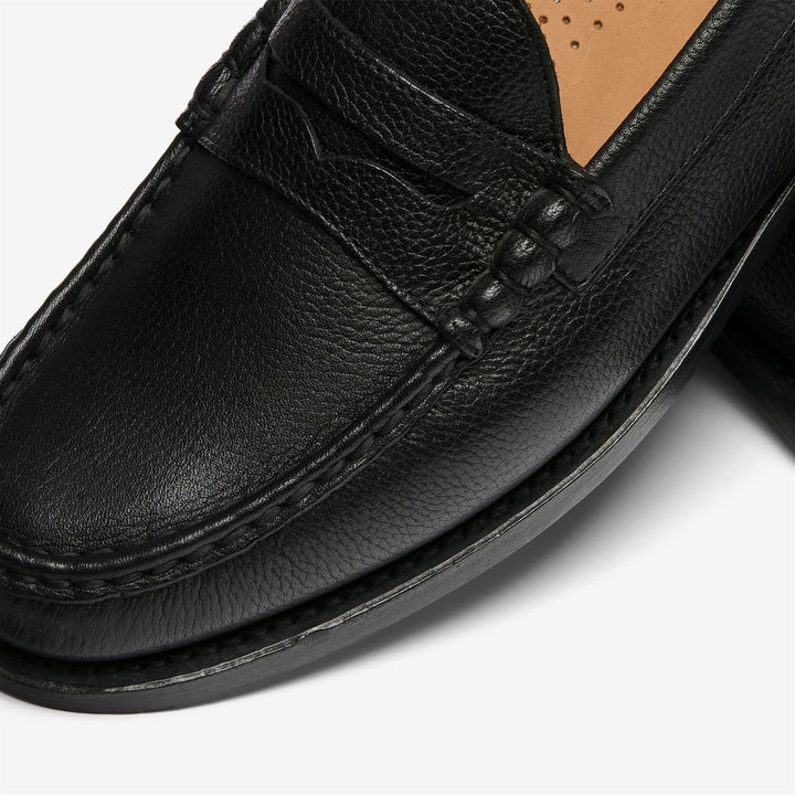 Black Men's Leather Moccasin Penny Loafers with Rubber Heel 6