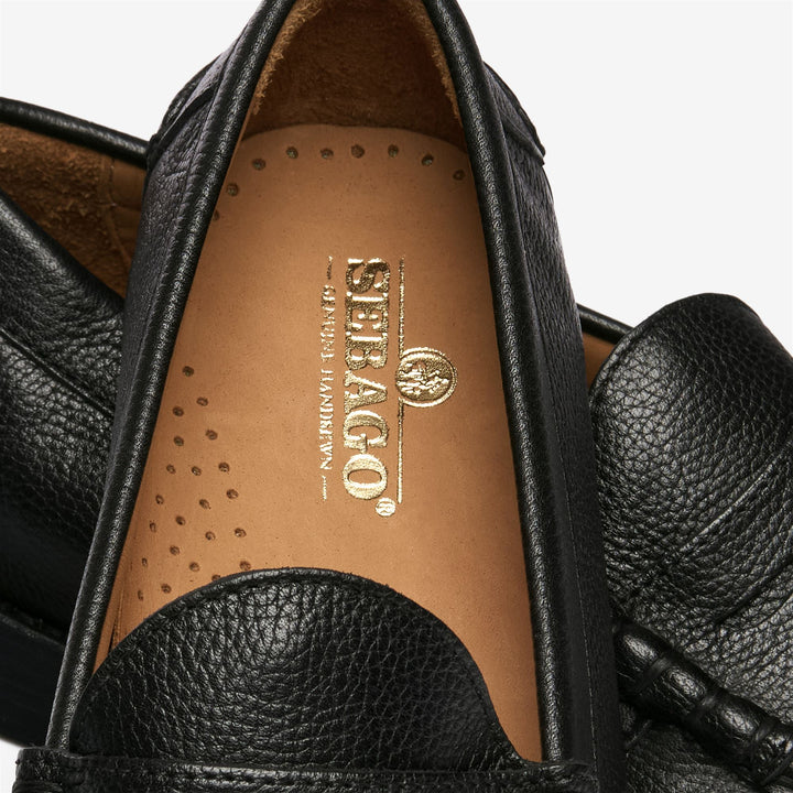 Black Men's Leather Moccasin Penny Loafers with Rubber Heel 5