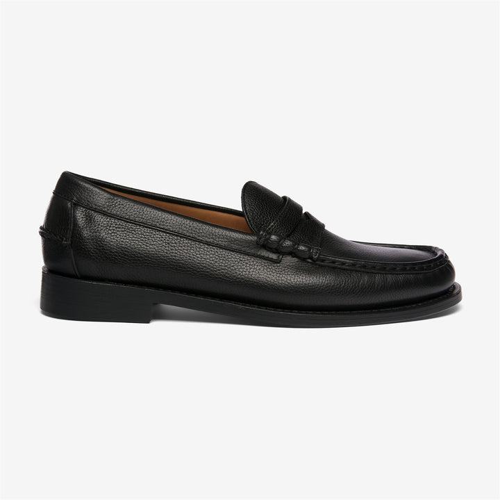 Black Men's Leather Moccasin Penny Loafers with Rubber Heel 1