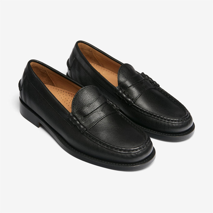 Black Men's Leather Moccasin Penny Loafers with Rubber Heel 2