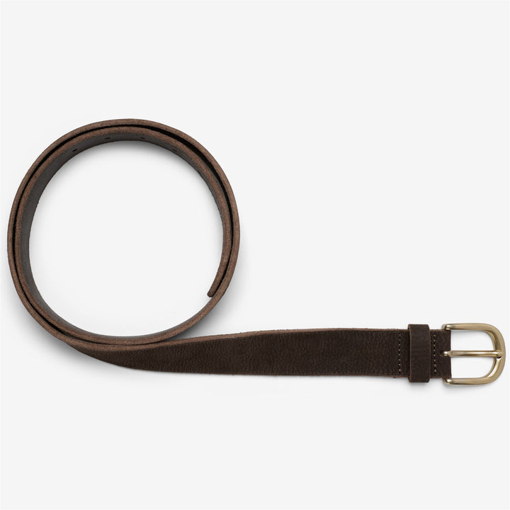 Cintura da uomo in pelle scamosciata marrone con fibbia dorata 1