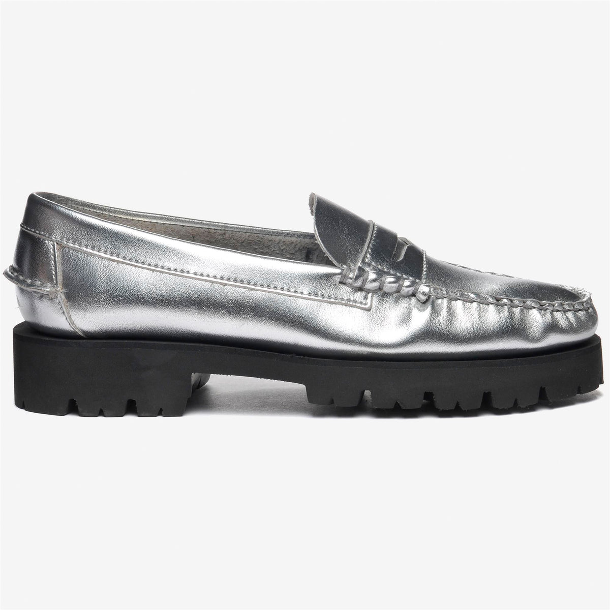 Grey Women's Metallic Leather Lug Sole Loafer