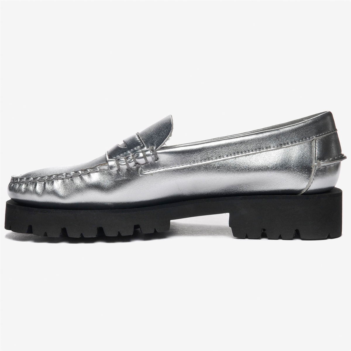 Grey Women's Metallic Leather Lug Sole Loafer