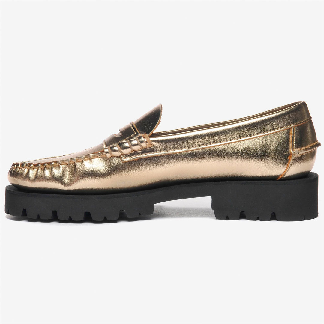 Mocassins de loisirs pour femmes, couleur or et orange, avec semelle extérieure en caoutchouc main