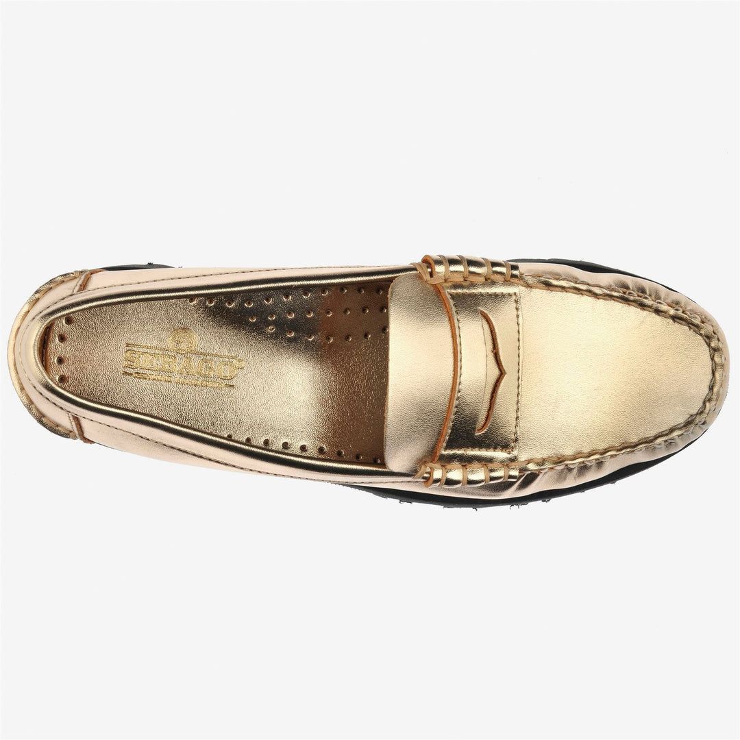 Mocassins de loisirs pour femmes, couleur or et orange, avec semelle extérieure en caoutchouc main