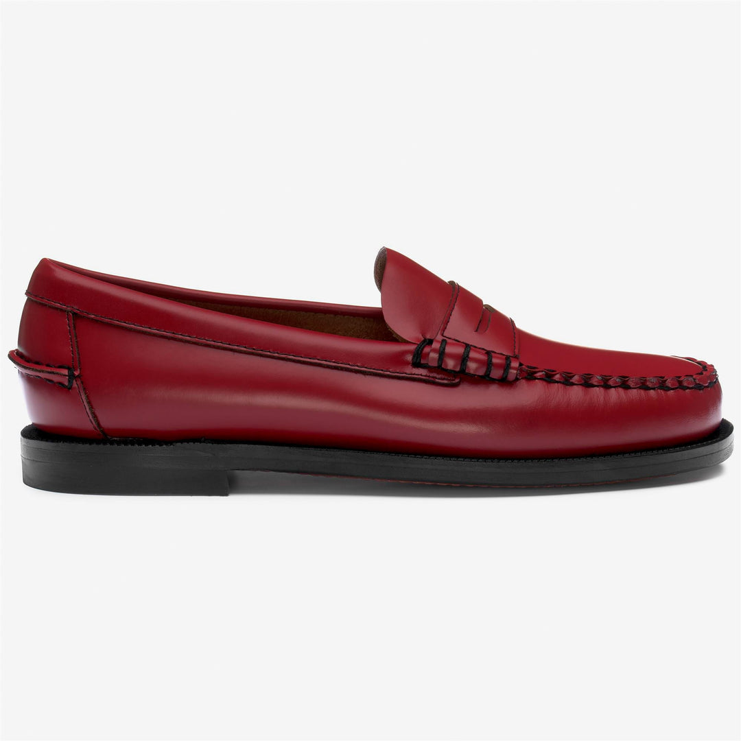 Red Women's Leather Moccasin Loafers with Waterproof Sole 01