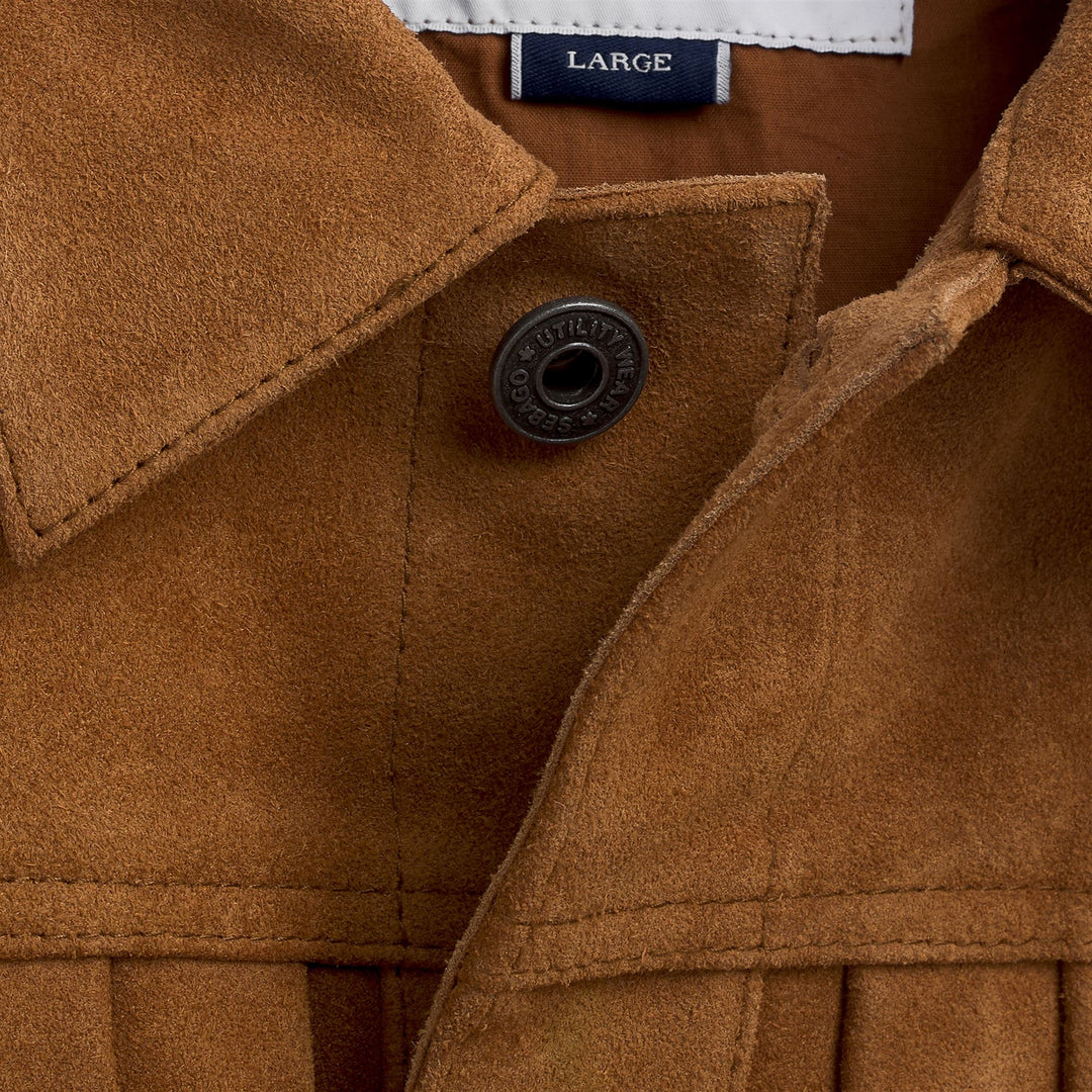 Veste de loisirs unisexe marron en daim avec poches à rabat main
