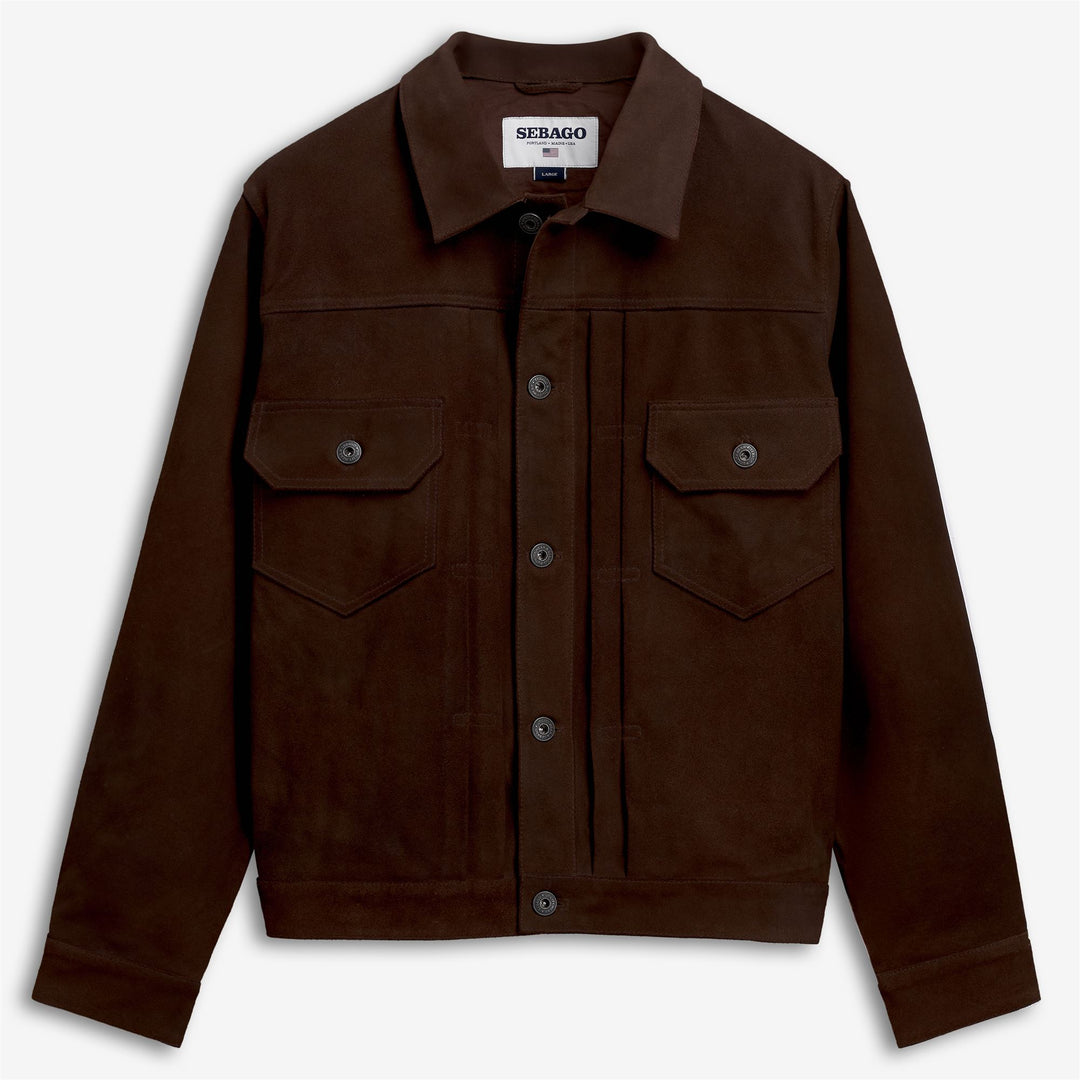 Veste unisexe marron de loisirs avec détails en daim et style vêtement de travail 01