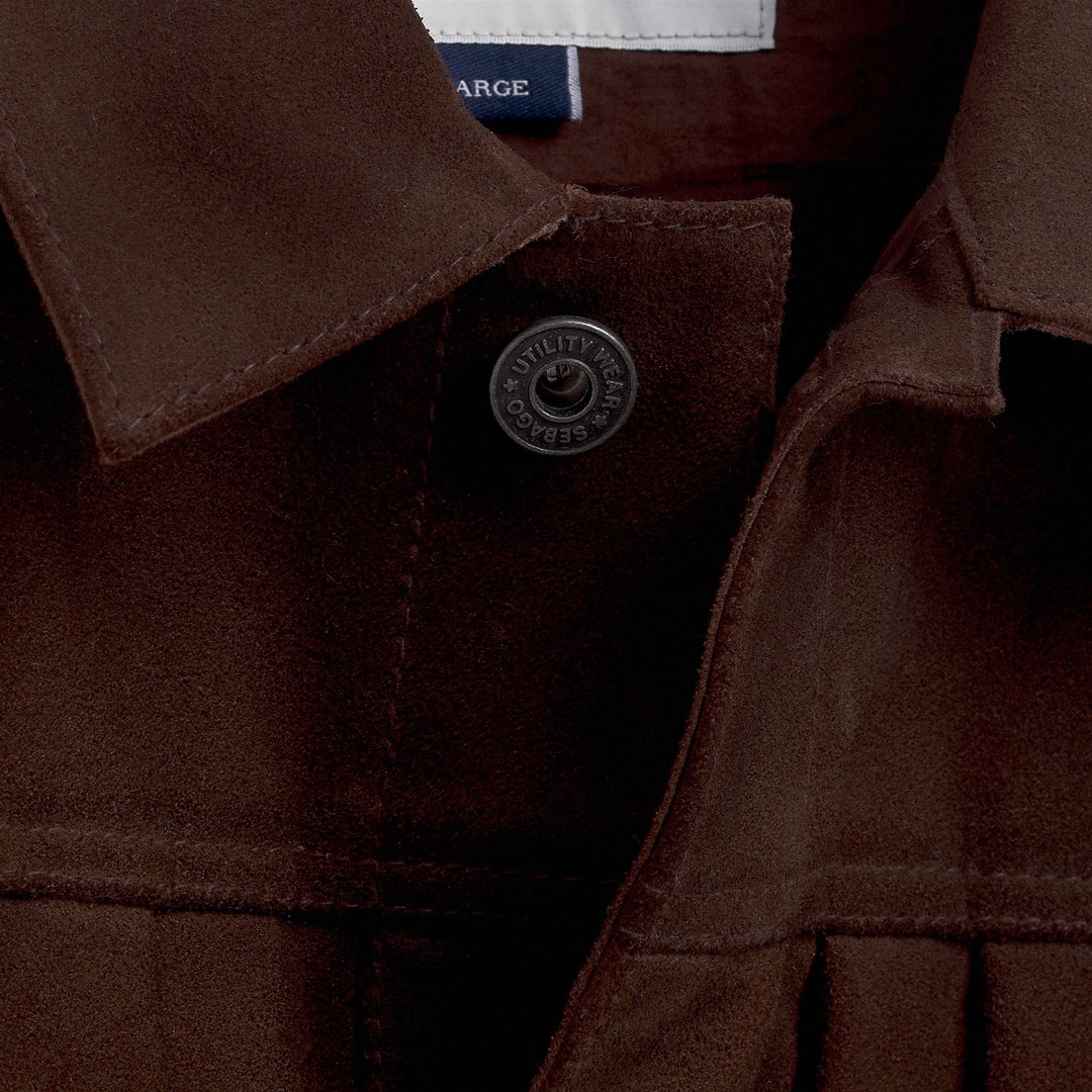 Veste unisexe marron de loisirs avec détails en daim et style vêtement de travail main