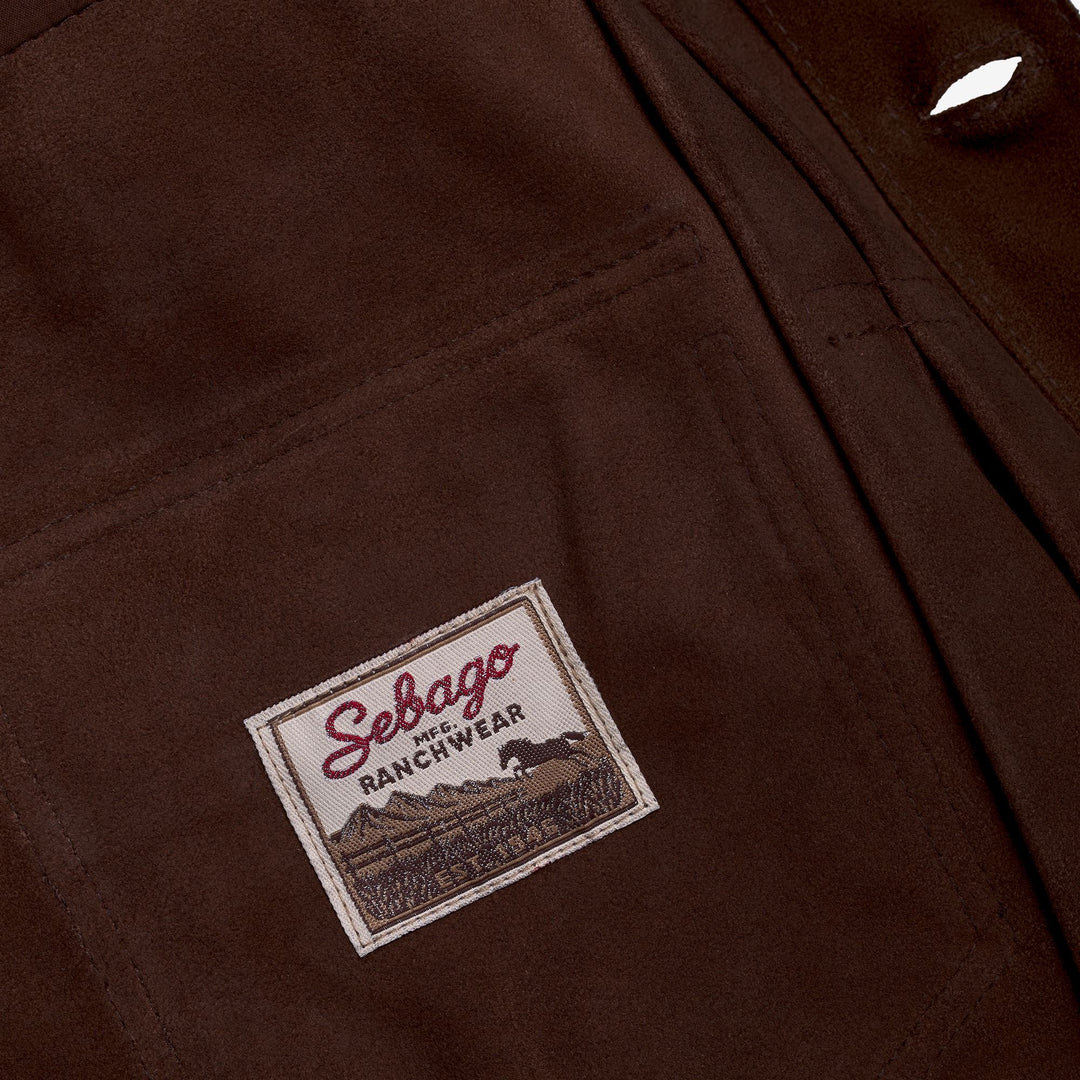 Veste unisexe marron de loisirs avec détails en daim et style vêtement de travail main