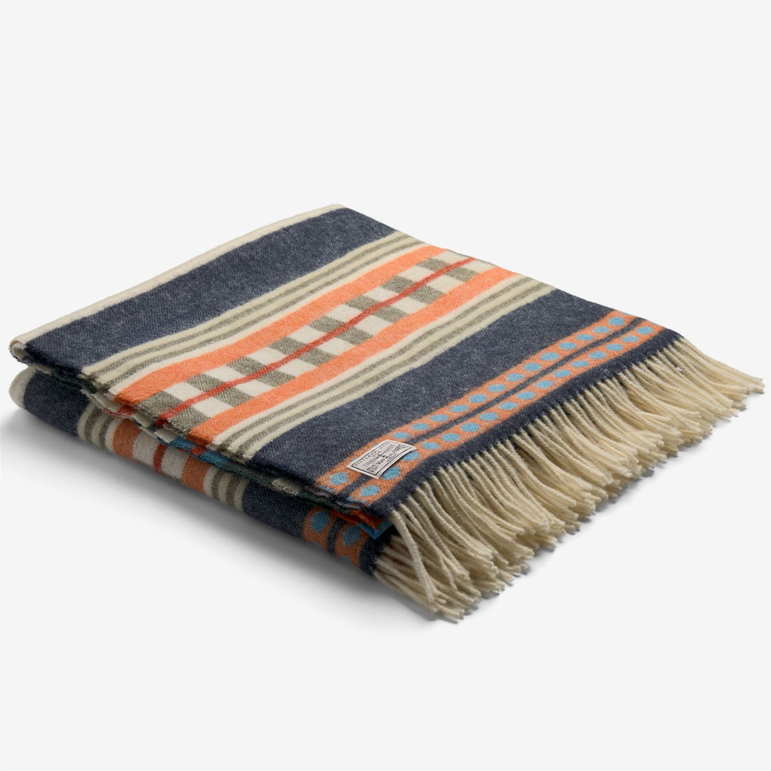 Coperta unisex in lana blu beige con frange, ideale per il tempo libero. 01