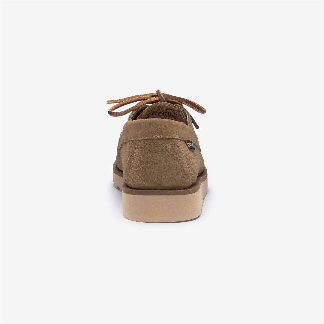Beige women's suede low cut moccasins with lightweight sole main