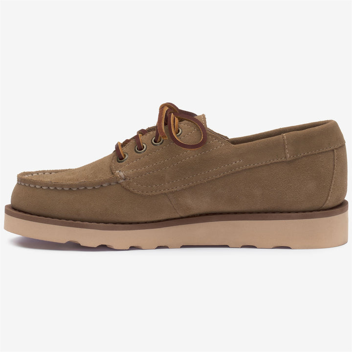 Beige women's suede low cut moccasins with lightweight sole 3