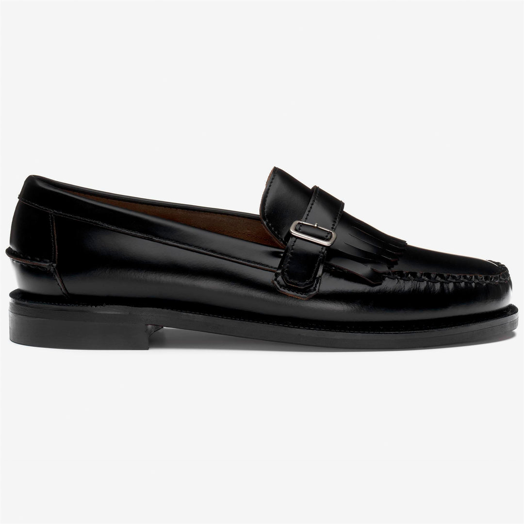 Black Men's Leather Moccasin Loafers with Hand-Stitched Detail 01