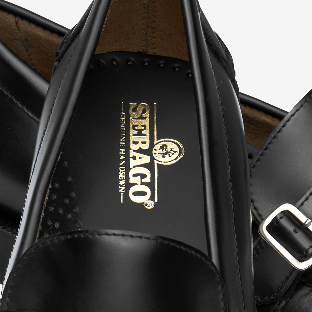 Mocassins en cuir noir pour homme avec détails cousus à la main main