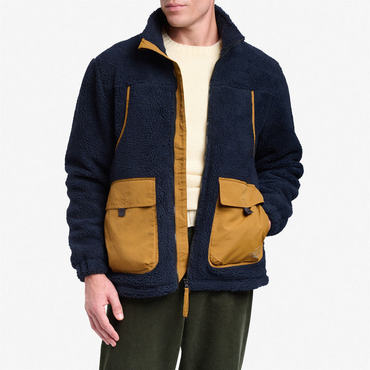 Giacca in Pile Unisex Blu Beige per Tempo Libero con Dettagli a Contrasto 4