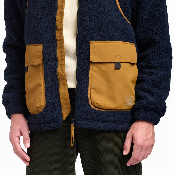 Giacca in Pile Unisex Blu Beige per Tempo Libero con Dettagli a Contrasto 6