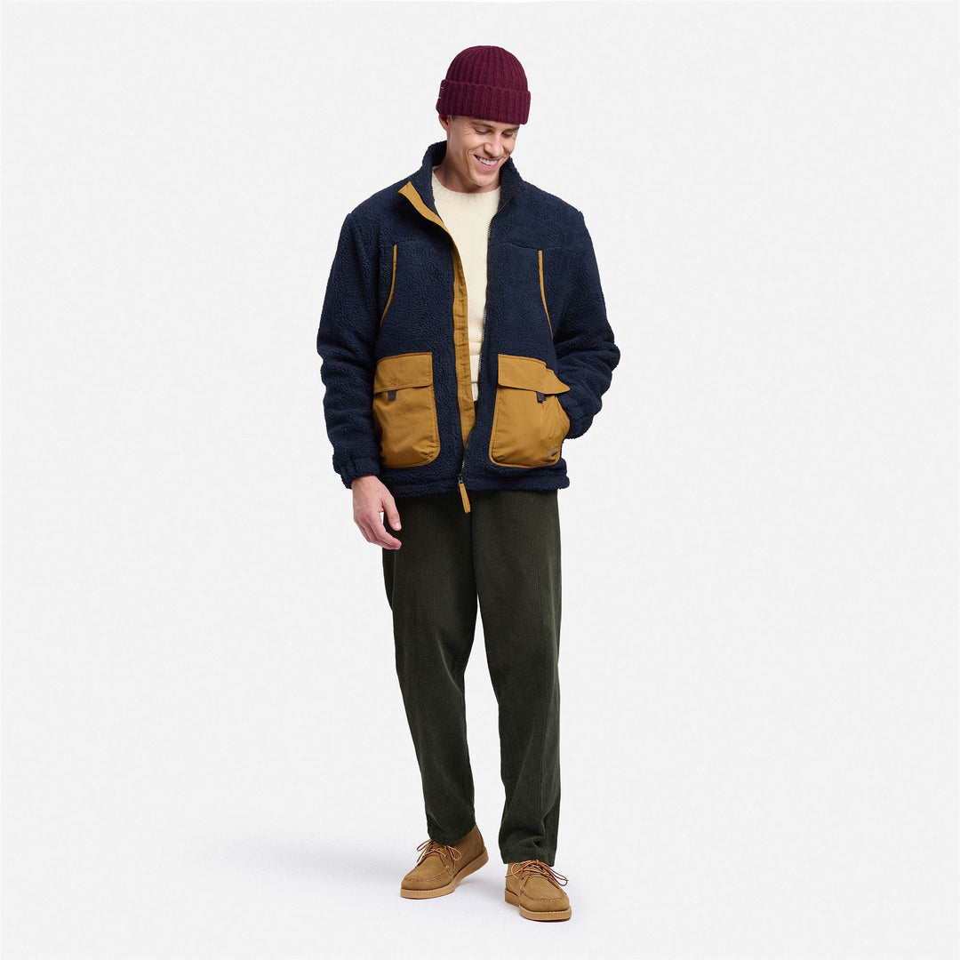 Giacca in Pile Unisex Blu Beige per Tempo Libero con Dettagli a Contrasto main