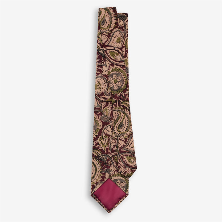 Corbata de algodón beige verde para hombre con estampado de bloques indios 2
