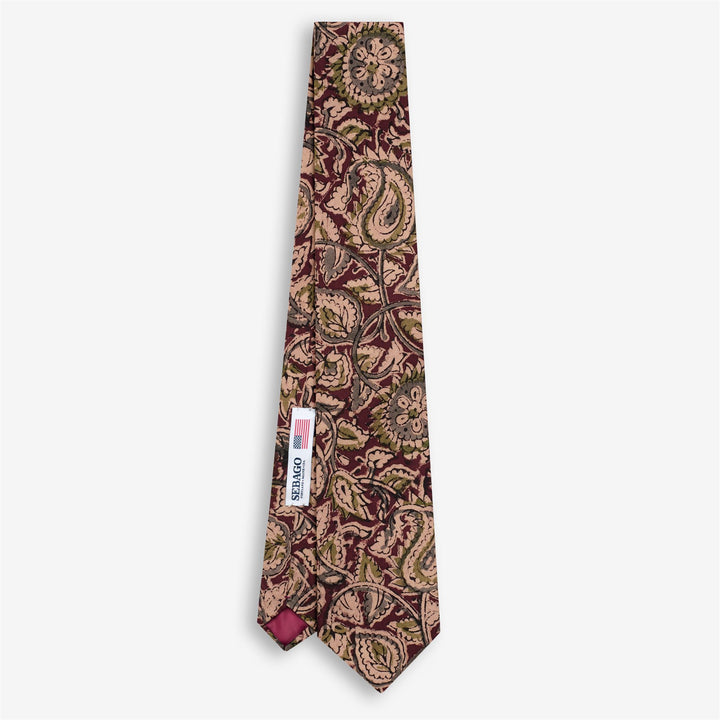 Corbata de algodón beige verde para hombre con estampado de bloques indios 1