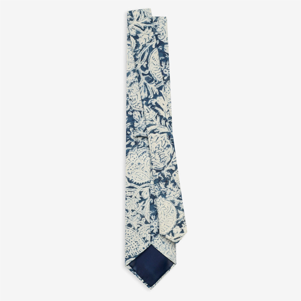 Corbata informal de algodón para hombre en azul grisáceo con estampado de bloques indios 02