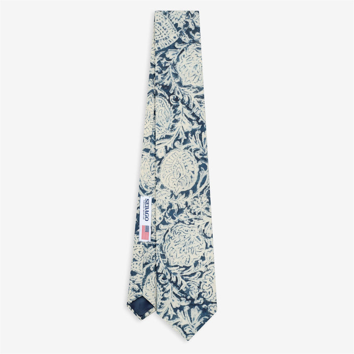 Cravate décontractée en coton gris-bleu pour homme, ornée d'un imprimé indien au bloc. 1