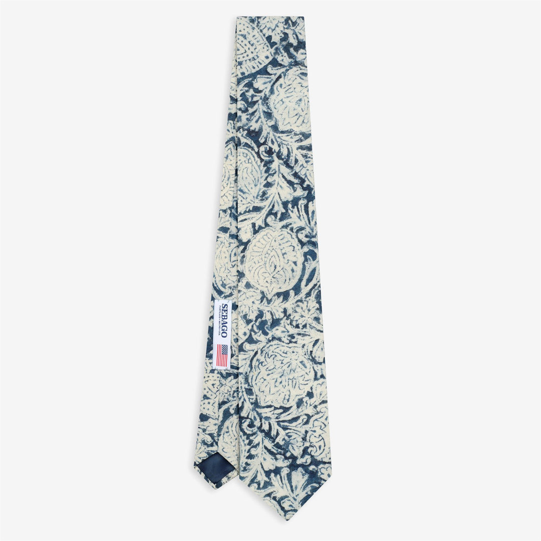 Corbata informal de algodón para hombre en azul grisáceo con estampado de bloques indios 01