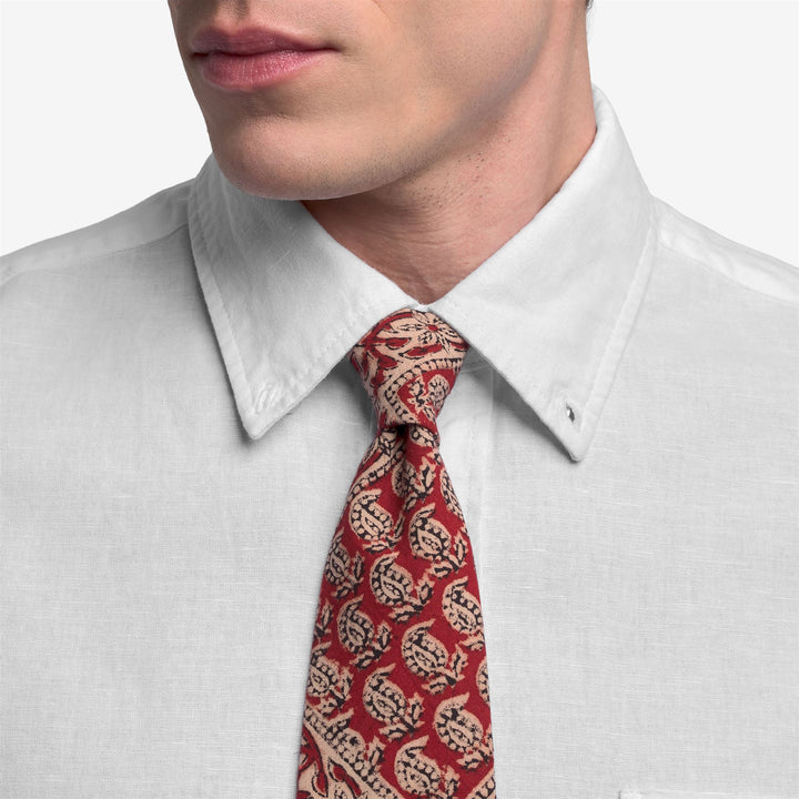 Orangefarbene Herrenkrawatte aus Baumwolle mit indischem Blockdruck 4