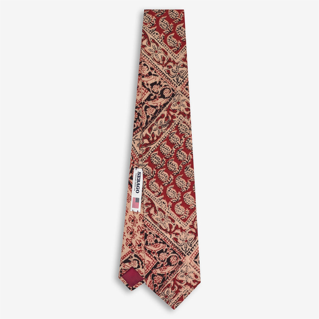 Corbata de algodón naranja para hombre con estampado de bloques indios 01