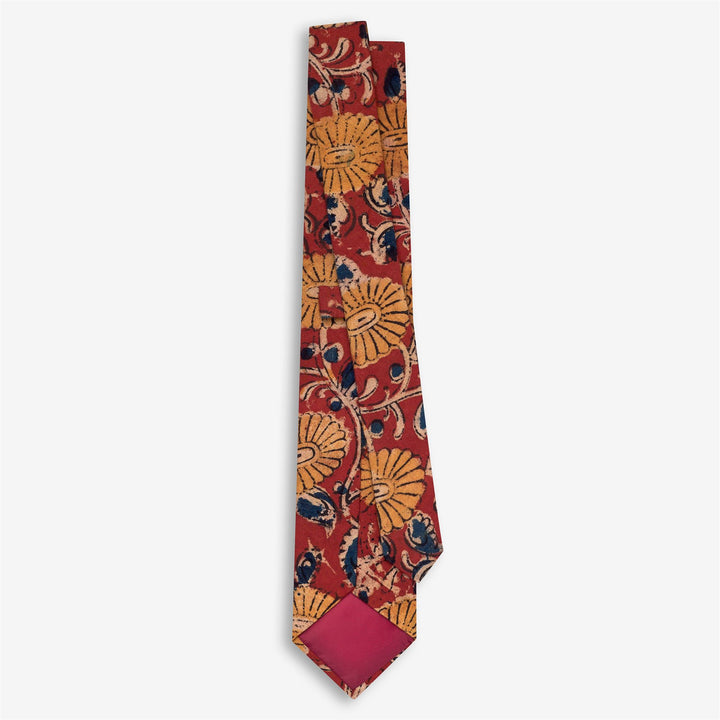 Red and Yellow Men's Cotton Tie with Indian Block Print 2
