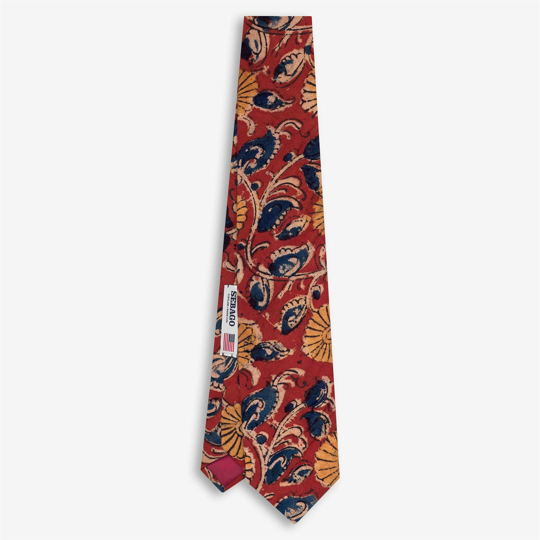 Red and Yellow Men's Cotton Tie with Indian Block Print 01