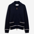 Knitwear_Unisex_PORTCLYDE_Cardigan_Blue DK-White Antique - Commercial 1