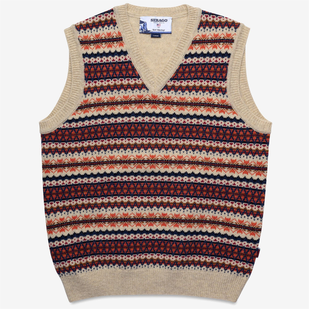 Beige Unisex Shetland Wool Knitted Vest 01