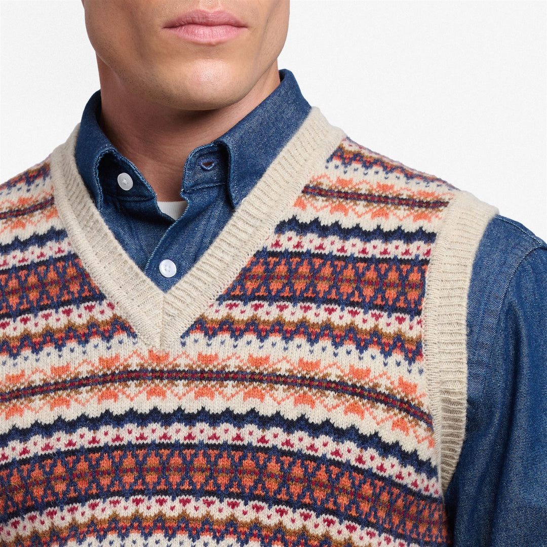 Beige Unisex Shetland Wool Knitted Vest main
