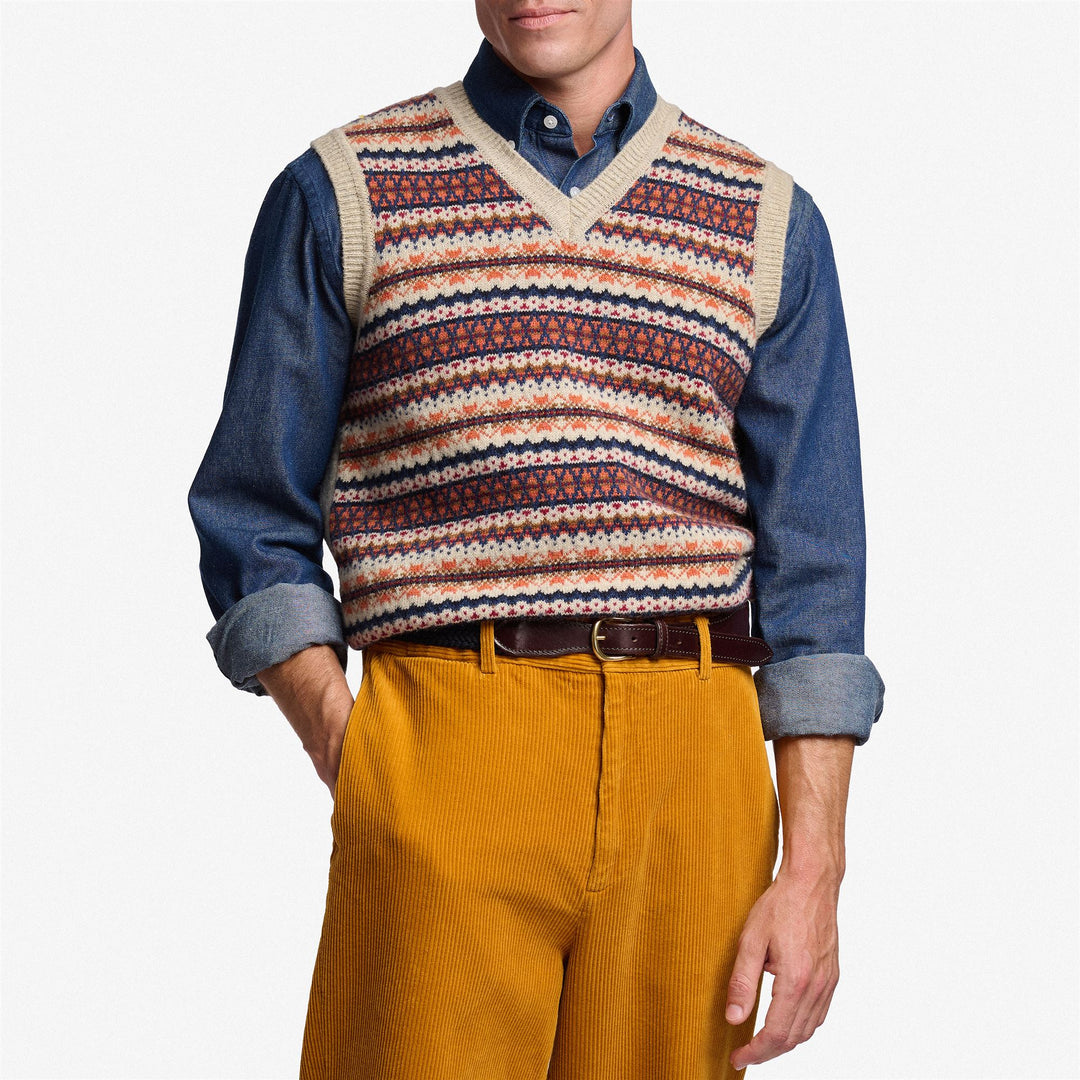 Beige Unisex Shetland Wool Knitted Vest main