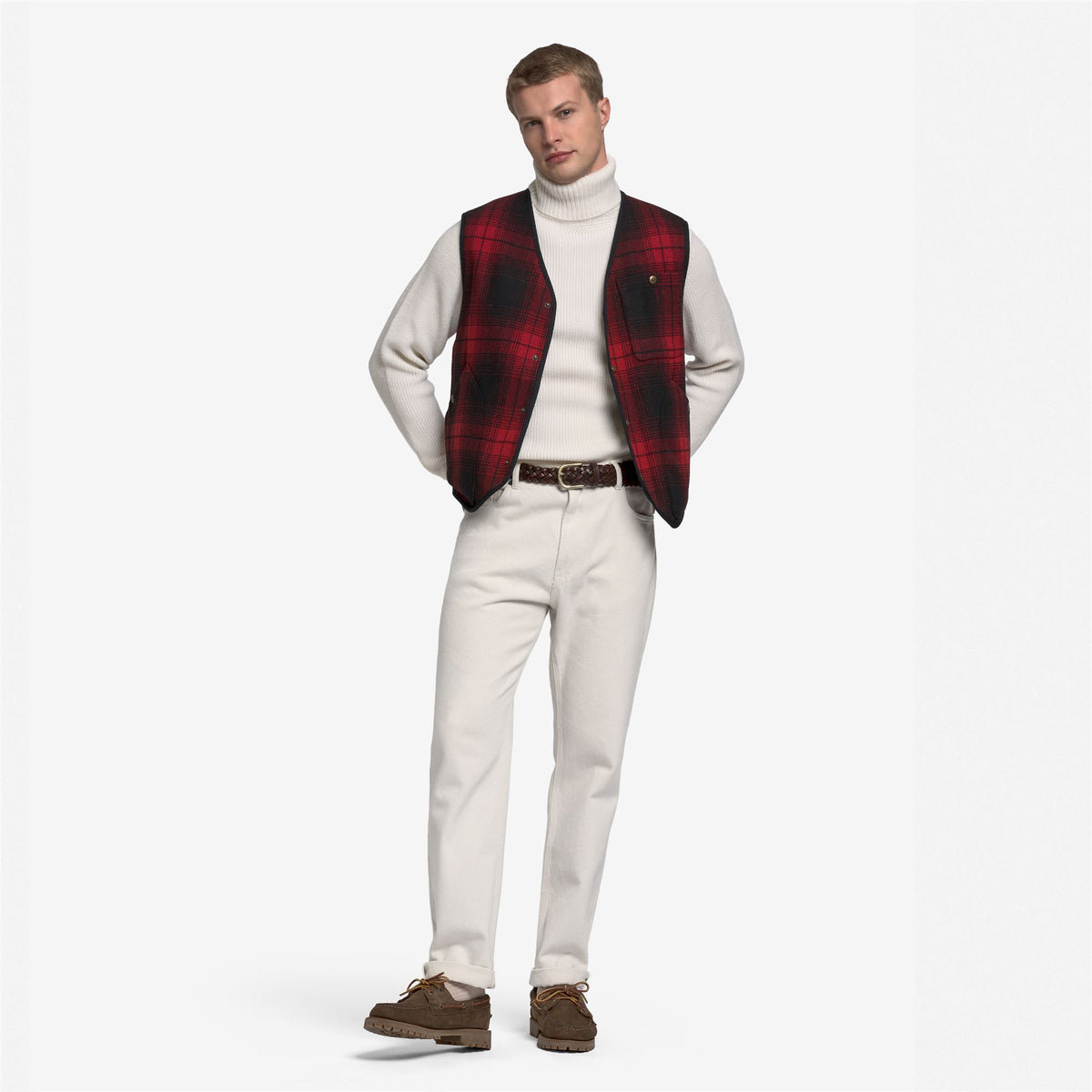 Red Unisex Wool Canvas Reversible Gilet